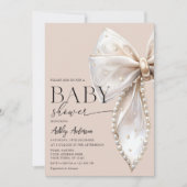 Invitation Elégant Pearl Bow Beige Baby shower neutre (Devant)