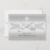 Invitation Elégant Pearl Bow & Cross First Holy Communion (Devant)