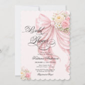 Invitation Elegant Pearl Bow Floral Pink Bridal Shower (Devant)