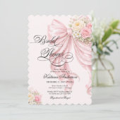 Invitation Elegant Pearl Bow Floral Pink Bridal Shower (Debout devant)