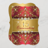 Invitation Elégant Pearl Damask Ruby Red Quinceanera (Devant / Derrière)