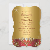 Invitation Elégant Pearl Damask Ruby Red Quinceanera (Dos)