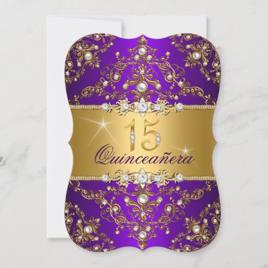 Invitation Elegant Pearl Damask Violet Quinceanera (Devant)