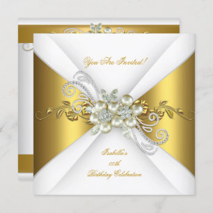 Invitation Elégant Pearl Gold Diamond Argent Anniversaire A