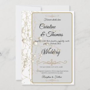 Invitation Elégant Pearl Gold Script Mariage Perles romantiqu
