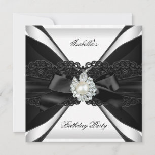 Invitation Elegant Pearl Jewel noir blanc fête d'anniversaire