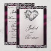 Invitation Elegant Pearl, Purple Ribbon & Sparkle (Devant / Derrière)