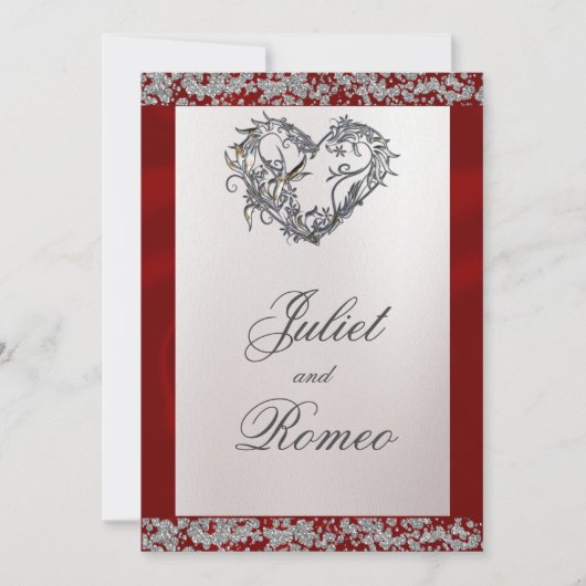 Invitation Elegant Pearl, Red Ribbon & Sparkle (Devant)