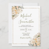 Invitation Elegant Pearl White et ivoire Rose Mariage (Devant)