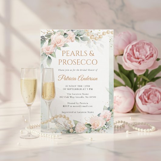 Invitation Elegant Pearls and Prosecco Bridal Shower