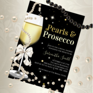 Invitation Elegant Pearls et Prosecco Fête des mariées