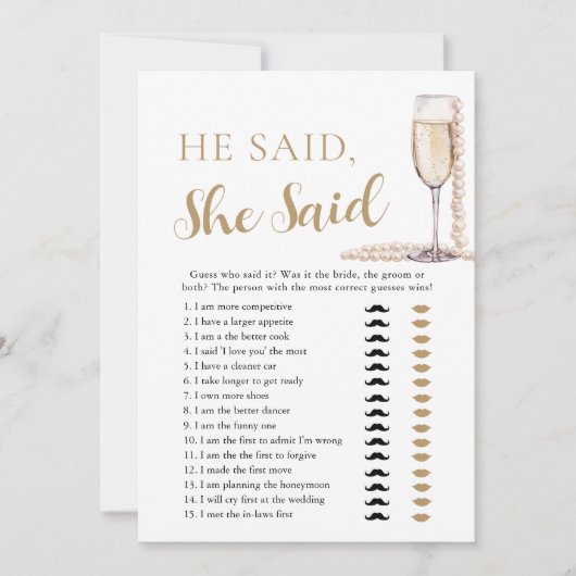 Invitation Elegant Pearls et Prosecco Il A Dit, Elle A Dit Ga (Devant)