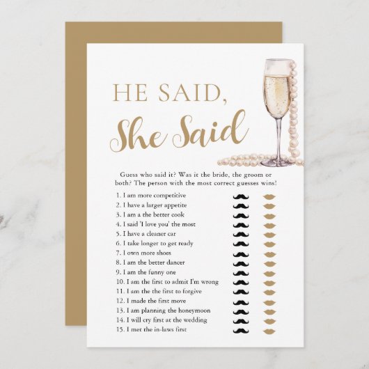 Invitation Elegant Pearls et Prosecco Il A Dit, Elle A Dit Ga (Devant / Derrière)