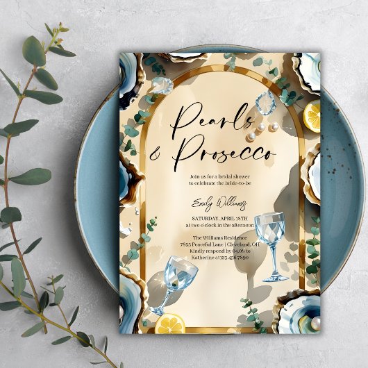 Invitation Elegant Pearls & Prosecco Bridal Shower