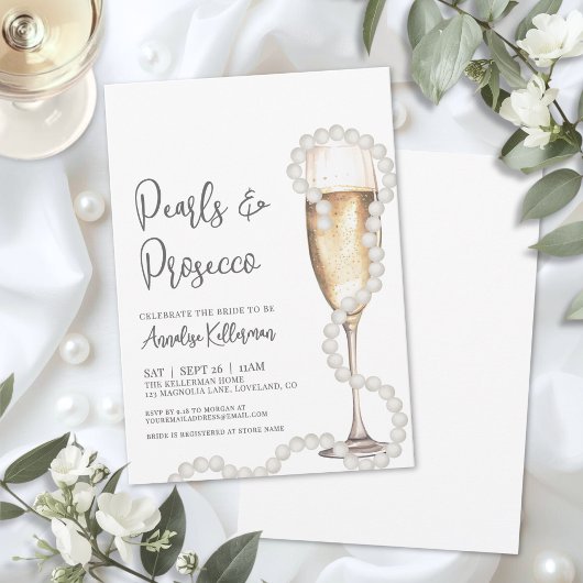 Invitation Elegant Pearls & Prosecco Champagne Bridal Shower