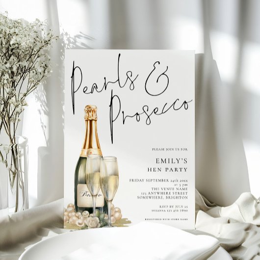 Invitation Elégant Pearls Prosecco Hen Party