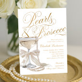 Invitation Elegant Pearls & Prosecco White Bow Bridal Shower 