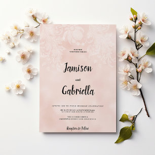 Invitation Elégant pêche blanc cadre de dentelle de fleur bla