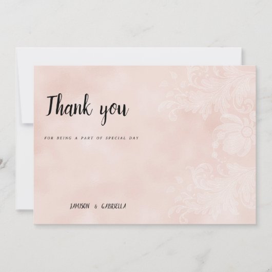 Invitation Elégant pêche blanc Merci dentelle de fleur blanc (Devant)