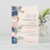 Invitation Elégant Pêche et Mariage officiel de fleurs bleues (Debout devant)