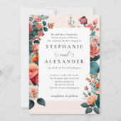 Invitation Elégant Pêche et Turquoise Floral Mariage (Devant)