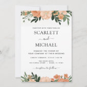 Invitation Élégant Pêche Florale Mariage d'été (Devant)