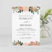 Invitation Élégant Pêche Florale Mariage d'été (Debout devant)