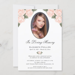 Invitation Élégant Pêcher Photo Florale En Mémoire Amoureuse