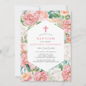 Invitation Élégant Peine rose Design floral Baptême (Devant)