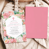 Invitation Élégant Peine rose Design floral Baptême