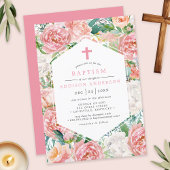 Invitation Élégant Peine rose Design floral Baptême