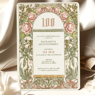 Invitation Elégant Peony 100 Célébration Art Nouveau Mucha