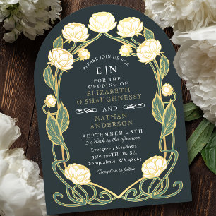 Invitation Elégant Peony blanc Art Nouveau Floral Mariage