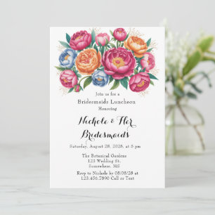 Invitation Élégant Peony Bouquet Bridesmaitres Déjeuner