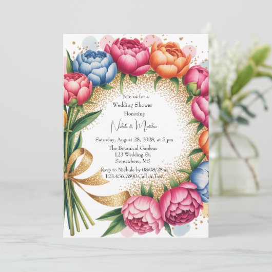 Invitation Elégant Peony Bouquet Wedding shower (Debout devant)