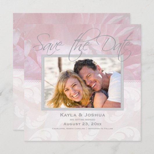 Invitation Elegant Peony Enregistrer la date : Argent (Devant / Derrière)