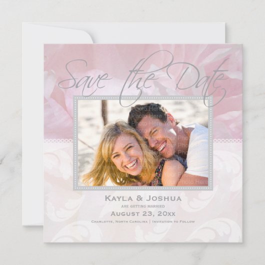 Invitation Elegant Peony Enregistrer la date : Argent (Devant)