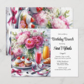 Invitation Elégant Peony Floral Anniversaire Brunch (Devant / Derrière)