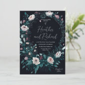 Invitation Élégant Peony Floral Foliage Wreath Mariage (Debout devant)