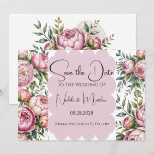 Invitation Elegant Peony Floral Wedding Enregistrer la date
