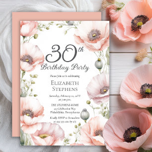 Invitation Élégant Peps Rose Floral 30e fête d'anniversaire