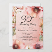 Invitation Élégant Peps Roses Floral 90e fête d'anniversaire (Devant)