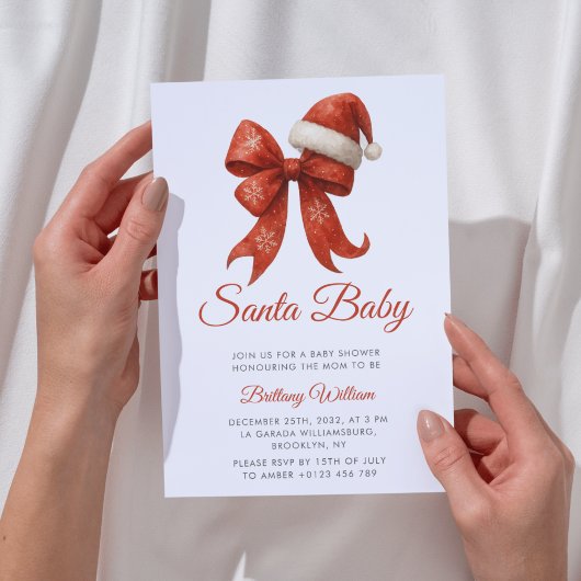Invitation Élégant Père Noël Baby shower Red Bow Noël