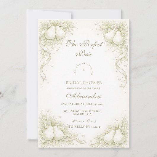 Invitation Elegant Perfect Pair Pear Bridal Shower (Devant)