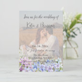 Invitation Elegant Periwinkle Clematis Photo QR Code Mariage (Debout devant)