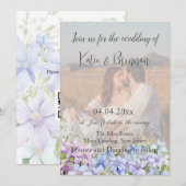 Invitation Elegant Periwinkle Clematis Photo QR Code Mariage (Devant / Derrière)