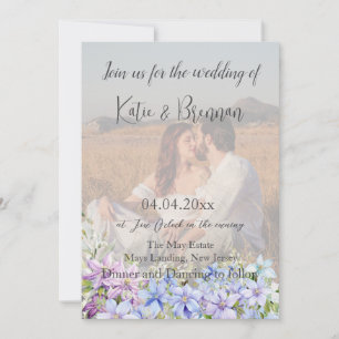 Invitation Elegant Periwinkle Clematis Photo QR Code Mariage