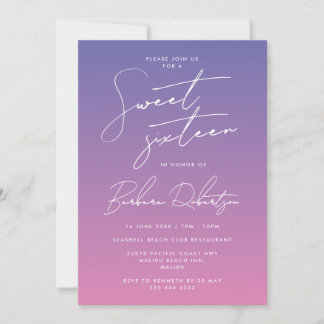 Invitation Élégant Périwinkle violet Sweet sixteen de script