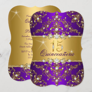 Invitation Élégant Perle Damassé Violet Quinceanera