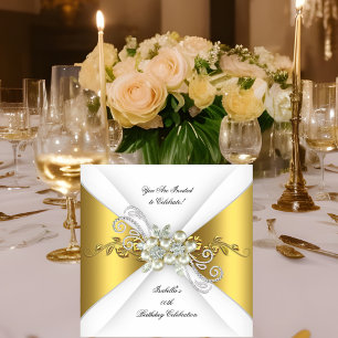 Invitation Élégant Perle Jaune Or Argent Diamant Anniversaire